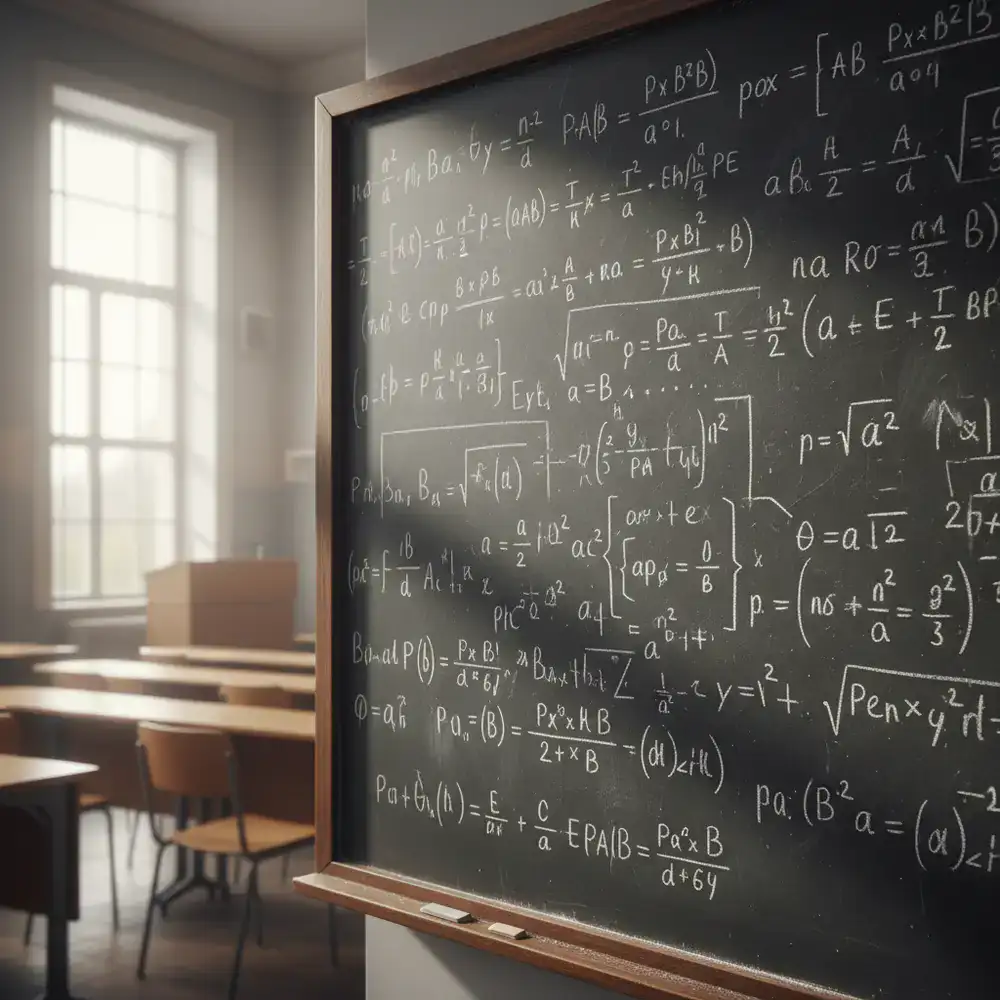 Schoolbord met complexe waarschijnlijkheidsformules