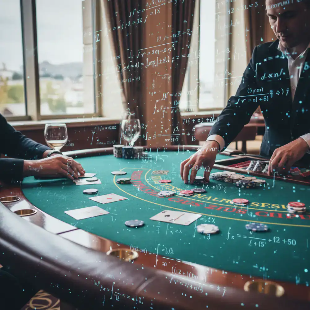 Wiskundige berekeningsoverlay op een casinotafel