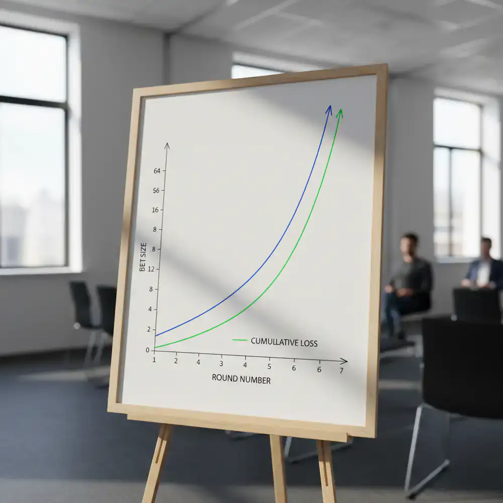 Grafiek die exponentiële groei van inzetten in het Martingale-systeem demonstreert